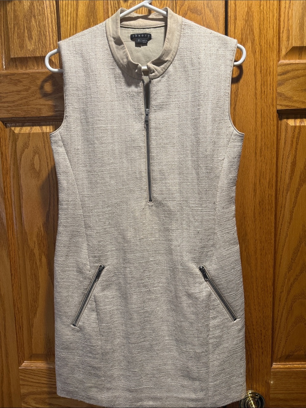 Theory elegant Sleeveless Zip-Front Dress in Beige